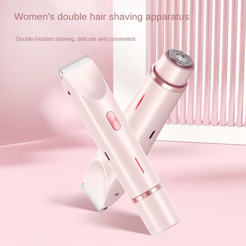 Bikini Trimmer for Women Electric Shaver 2-In-1 Body and Facial Hair Removal Double Head for Pubic Face Underarm Legs